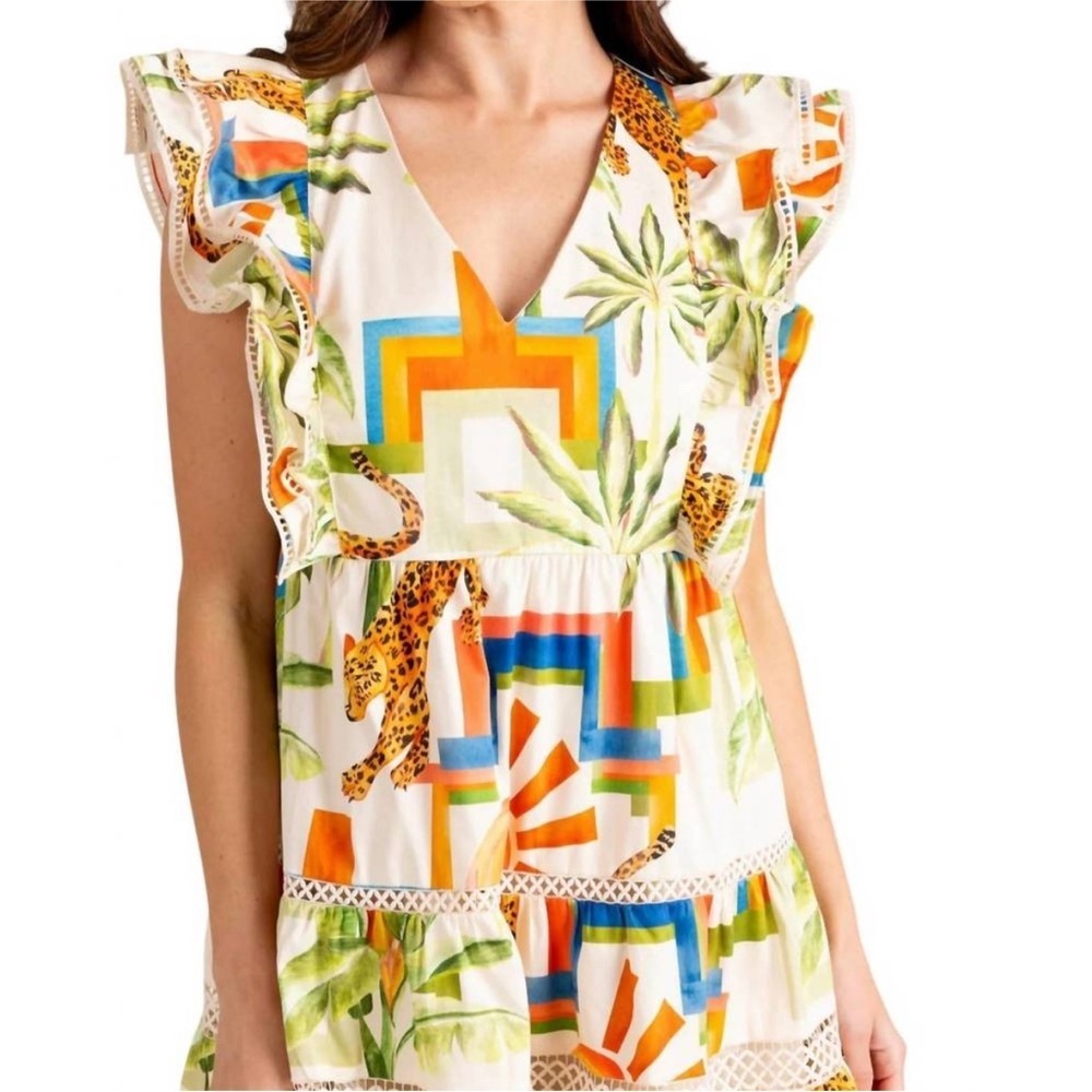 NWT Alden Adair Mini Hope Dress in Sahara Jungle Print Cap Ruffle Sleeves szM - Picture 3 of 16